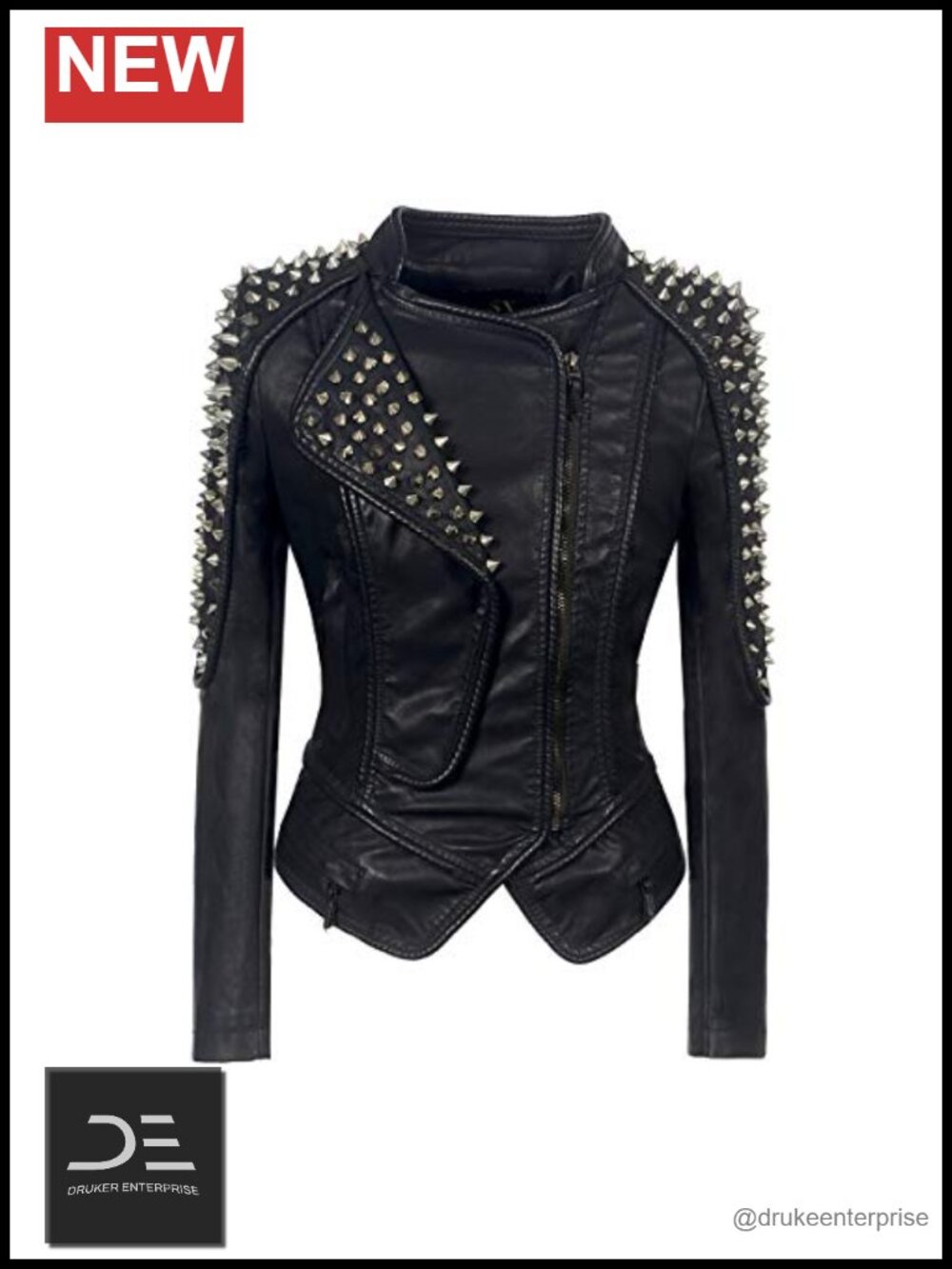 Punk Rivet Motorcycle Jacket Faux Leather Asymmetric Biker Coat